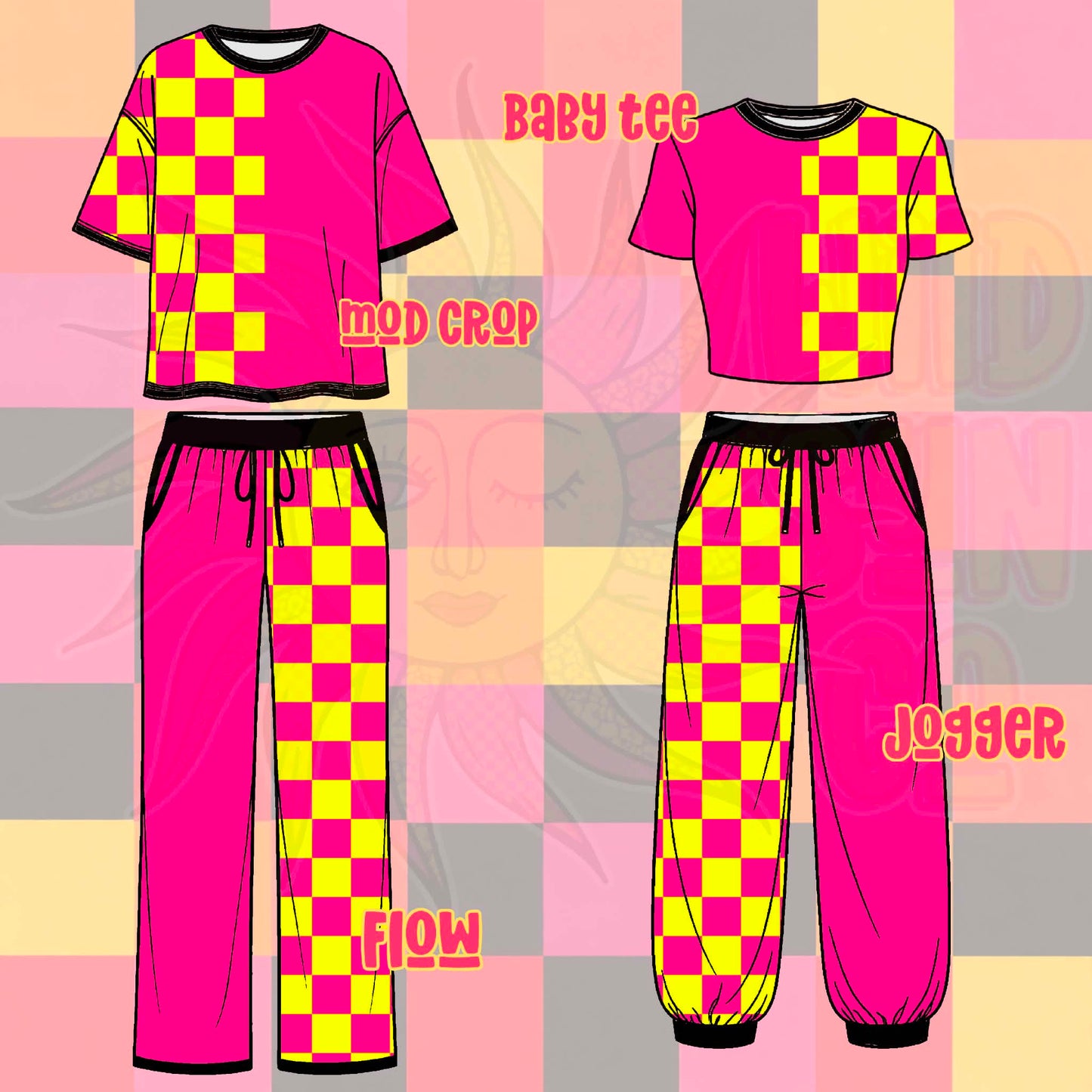 Yellow Pink Checks Split Set