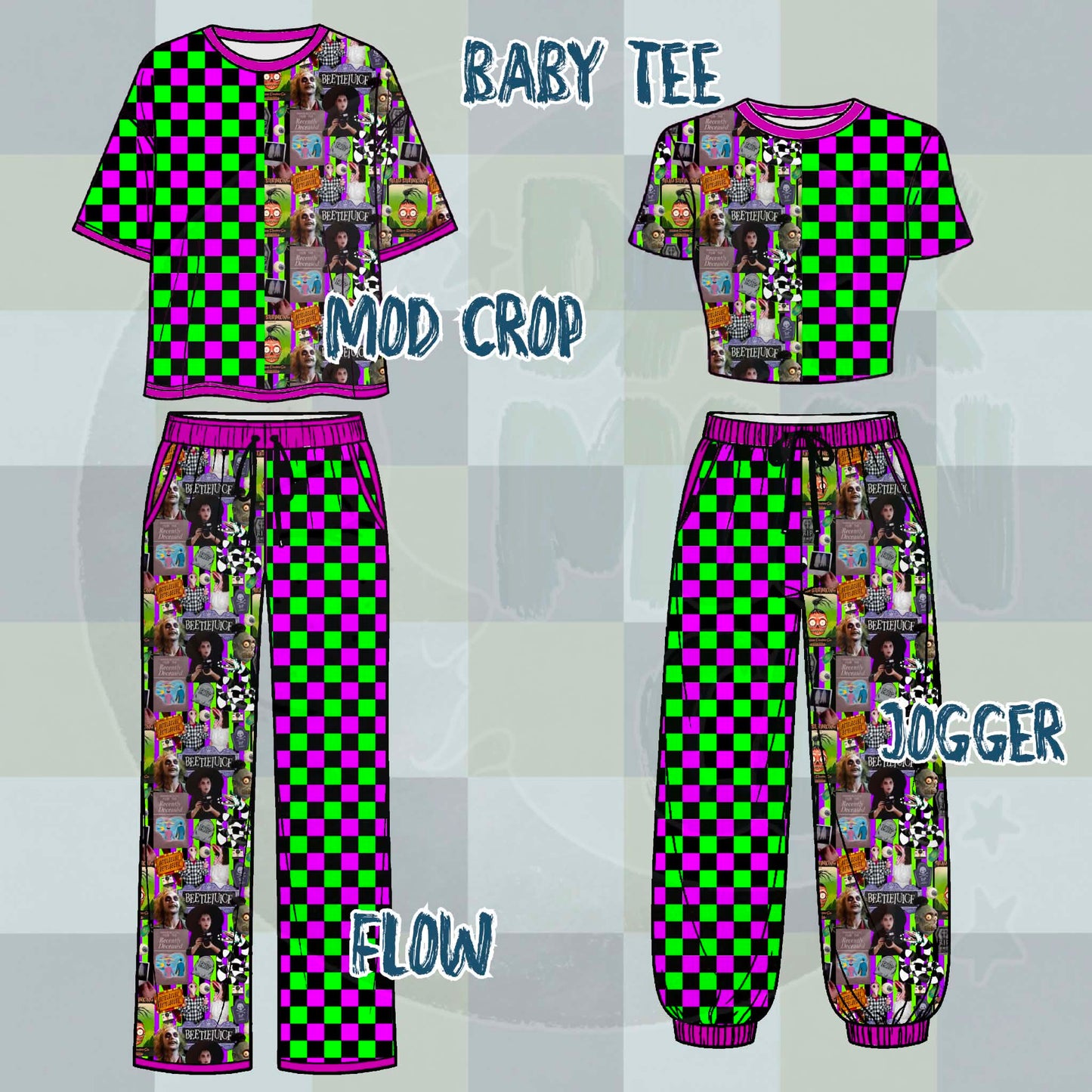 Purple& Green Checks Split Set