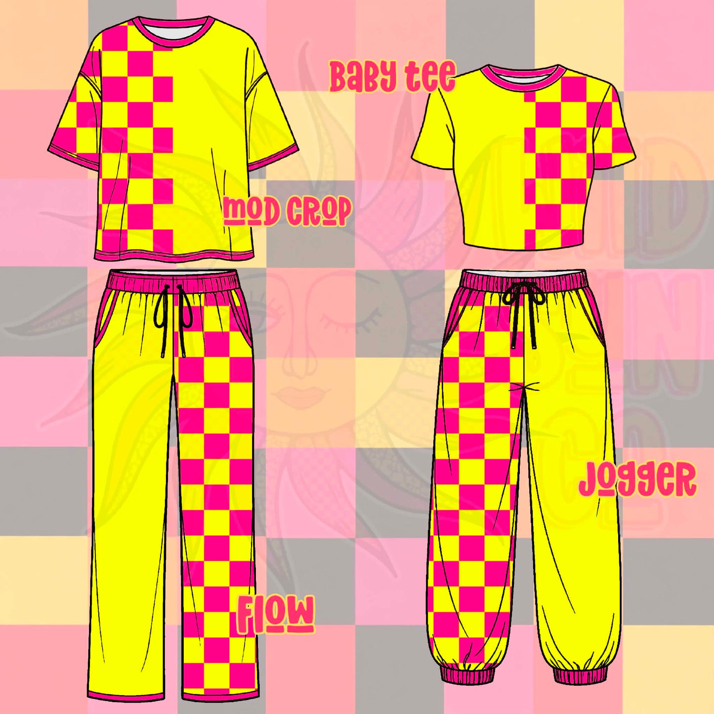 Pink Yellow Checks Split Set