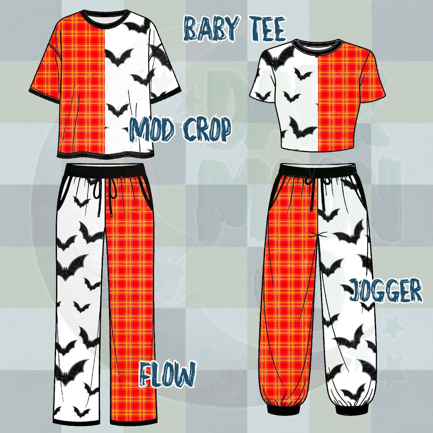 White Bats + Orange Gingham Split Set