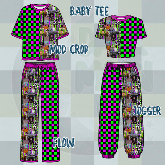 Purple& Green Checks Split Set