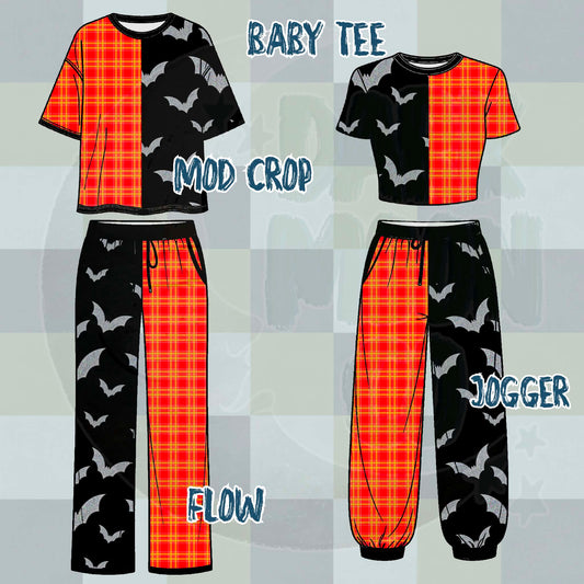 Orange Gingham & Silver Bats Split Set